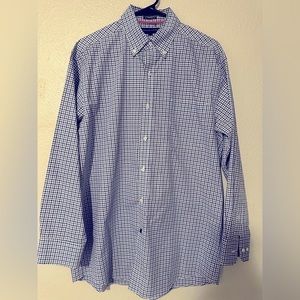 Tommy Hilfiger Plaid Checkered Navy Blue White Dress Shirt Button Up Regular Fit